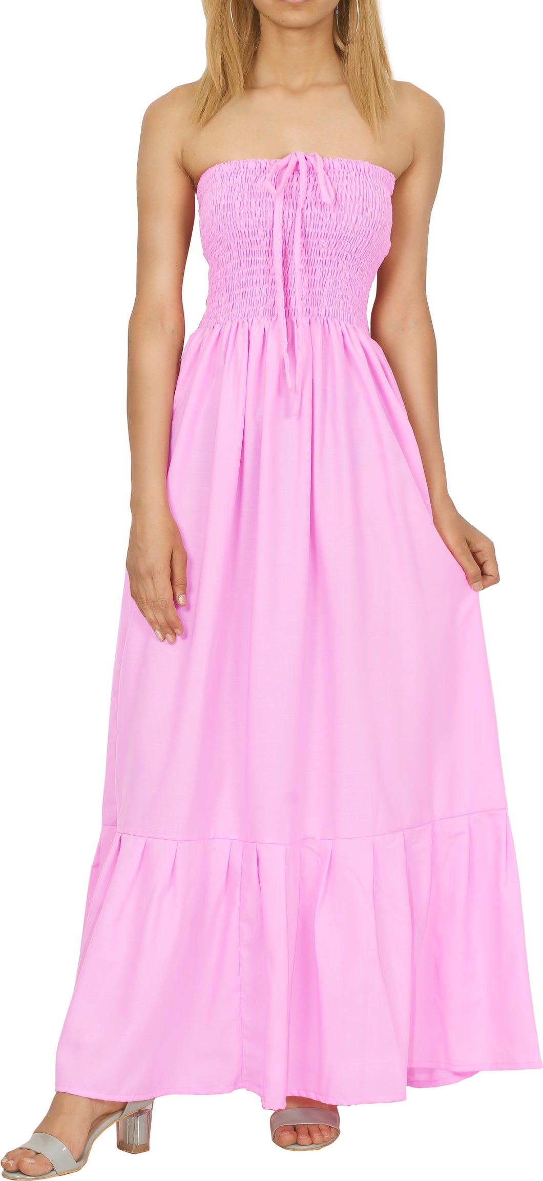 LA LEELA Long Maxi Solid Color Tube Dress For Women Everyday Casual And Chic Outfit Summer Beach Vacation Sundress