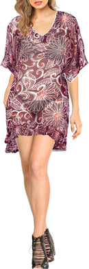 LA LEELA Women Plus Size Chiffon Beach Cover Up Maternity Swimsuit US 8-14 Maroon_J166