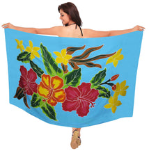 Load image into Gallery viewer, la-leela-bathing-towel-beach-womens-sarong-bikini-cover-up-Floral-printed-yellow-white-blue
