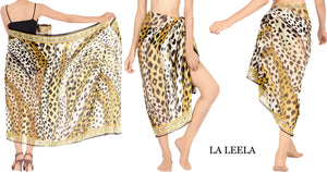 LA LEELA Women's Beach Cover Up Sarong Swimsuit Coverup Pareo 72"x42" Brown_G415