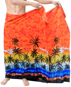 LA-LEELA-Men-Summer-Beach-Wrap-Cover-Up-Tribal-Lungi-Sarong-One-Size-Orange_F347