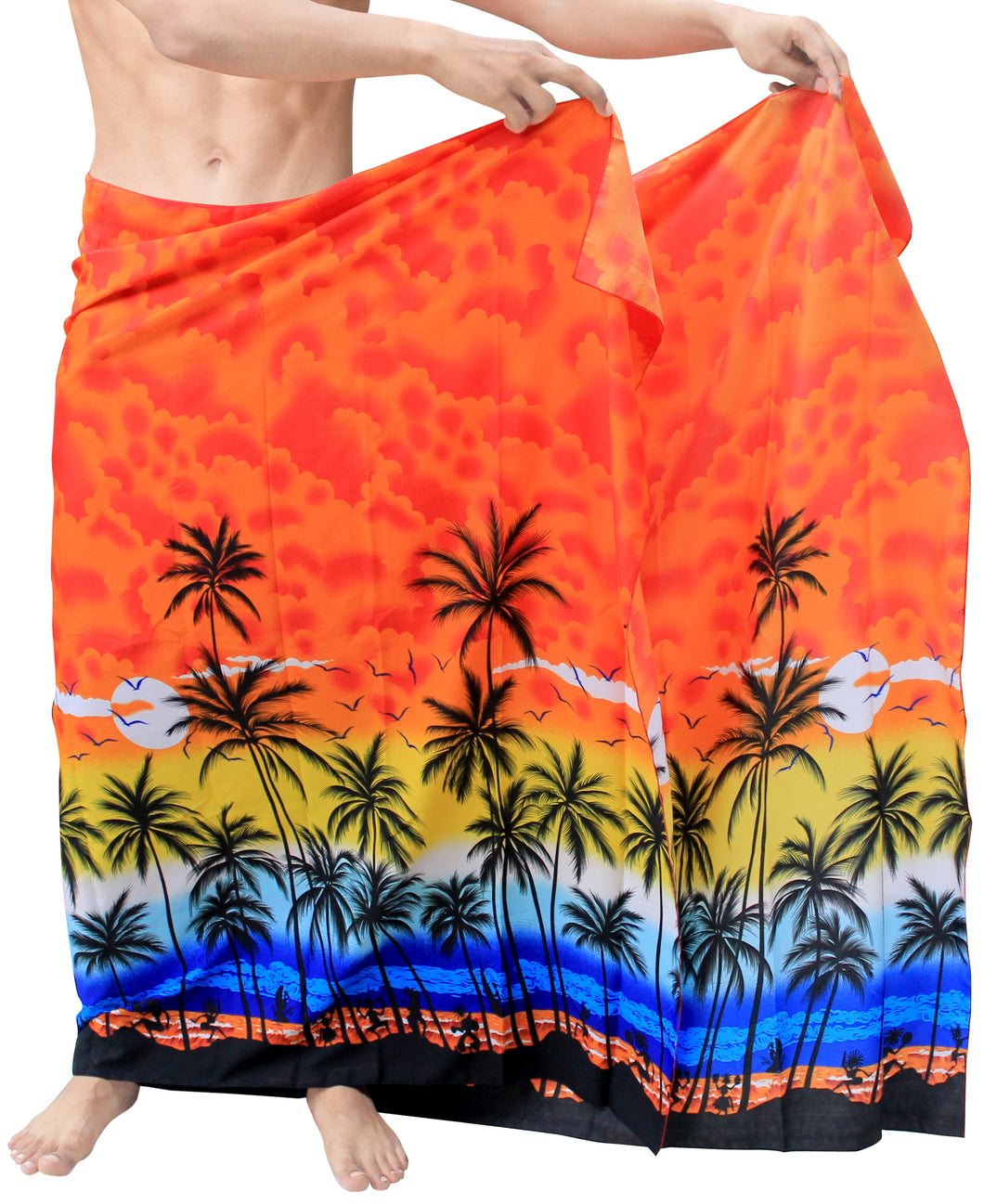 LA-LEELA-Men-Summer-Beach-Wrap-Cover-Up-Tribal-Lungi-Sarong-One-Size-Orange_F347