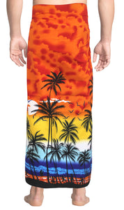 LA LEELA Men Summer Beach Wrap Cover Up Tribal Lungi Sarong One Size Orange_F347