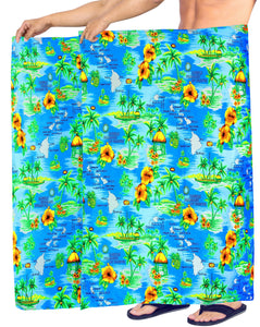 LA LEELA Soft Light Printed Swimwear Wrap Party Male 72"X42" Turquoise Blue 6273 123289