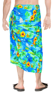 LA LEELA Soft Light Printed Swimwear Wrap Party Male 72"X42" Turquoise Blue 6273 123289