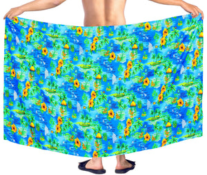 LA LEELA Soft Light Printed Swimwear Wrap Party Male 72"X42" Turquoise Blue 6273 123289