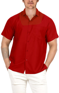 la leela mens regular size casual camp beach hawaiian shirt aloha tropical beach front pocket short sleeve red