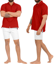 Load image into Gallery viewer, la leela mens regular size casual camp beach hawaiian shirt aloha tropical beach front pocket short sleeve red