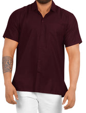 Load image into Gallery viewer, LA LEELA Men&#39;s Beach Hawaiian casual Aloha Button Down Short Sleeve shirt  Maroon_W876