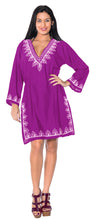 Load image into Gallery viewer, La Leela Embroidered RAYON SWIMSUIT Beach Cover up Tunic Bikini Dress Violet