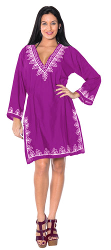 La Leela Embroidered RAYON SWIMSUIT Beach Cover up Tunic Bikini Dress Violet