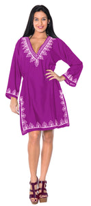 La Leela Embroidered RAYON SWIMSUIT Beach Cover up Tunic Bikini Dress Violet