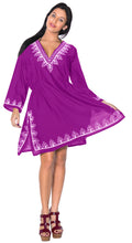Load image into Gallery viewer, La Leela Embroidered RAYON SWIMSUIT Beach Cover up Tunic Bikini Dress Violet