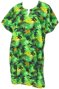 La Leela Likre Caribbean & Sun Printed Designer Beach Green Cover up/Tunic L
