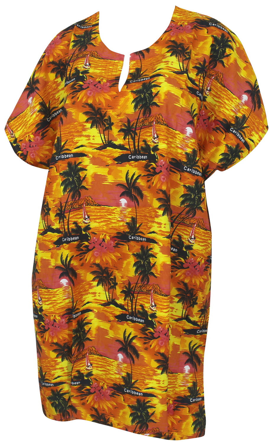 La Leela Caribbean & Evening Flower Printed Orange Beach Cover up/Tunic L