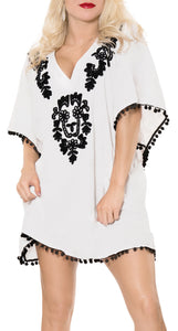 Women's embroidered Beachwear Swimsuit Swimwear Bikini Cover up Caftan Top White