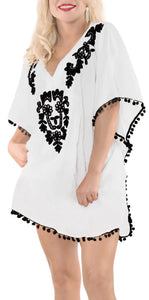 Women's embroidered Beachwear Swimsuit Swimwear Bikini Cover up Caftan Top White