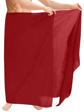 Load image into Gallery viewer, la-leela-mens-hawaiian-beach-wrap-sheer-sarong-swimming-bathing-suit-towel-beachwear-swim-pareo-cover-up-long-72x42--red-123672