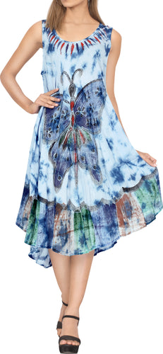 Women's Caftan Cover up Rayon Plus MAXI DRESS Cover Up Hand Tie Dye Tank Butterf