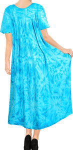LA LEELA Rayon Tie Dye Beach Formal Beach Casual DRESS Beach Cover up Womens  Teal Blue 117 One Size
