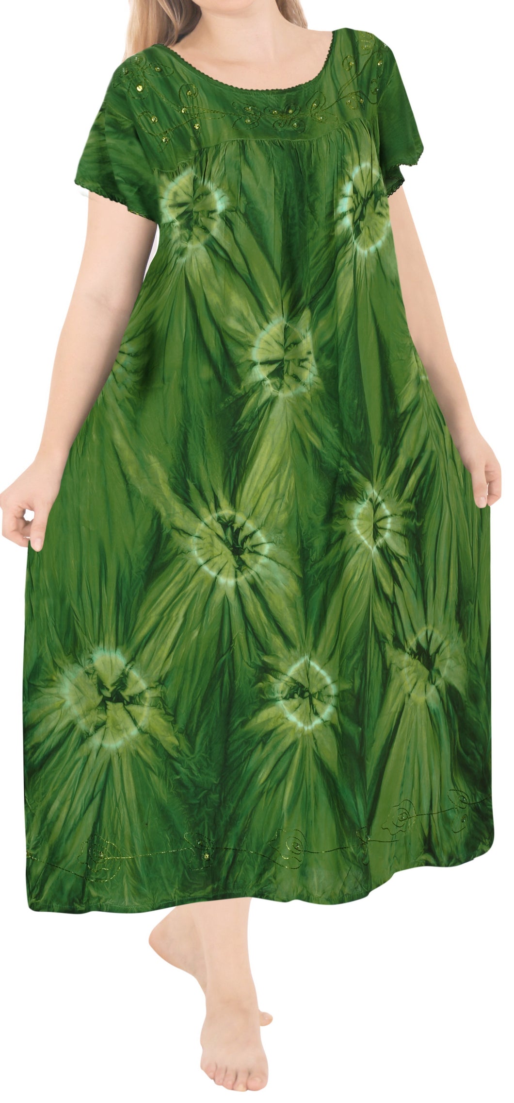 la-leela-casual-dress-beach-cover-up-rayon-tie-dye-butterfly-caftan-womens-party-parrot-green-3202-one-size