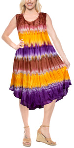 LA LEELA Rayon Tie Dye Maxi Wedding Designer Casual DRESS Beach Cover upes Violet_T793
