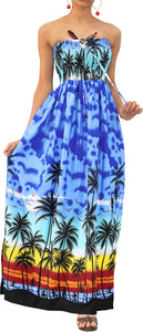 LA LEELA Long Maxi Tropical Palm Tree Beachy Print Halter Neck Tube Dress For Women Beach Vacation Cruise Outfit Ladies
