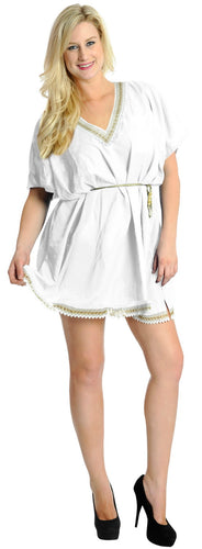 La Leela SMOOTH RAYON WOMEN Cover up Bikini Swimwear TUNIC Beach Dress White