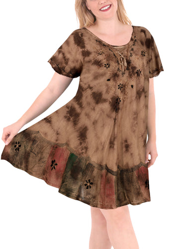 la-leela-rayon-tie-dye-cruise-length-knee-halter-tube-casual-dress-beach-cover-up-brown-3282-plus-size