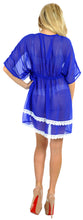 Load image into Gallery viewer, La Leela Sheer Chiffon Lace Worked Beach Swim Cover up/Tunic Caftan Royal Blue