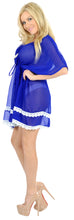 Load image into Gallery viewer, La Leela Sheer Chiffon Lace Worked Beach Swim Cover up/Tunic Caftan Royal Blue