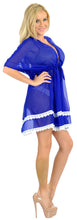 Load image into Gallery viewer, La Leela Sheer Chiffon Lace Worked Beach Swim Cover up/Tunic Caftan Royal Blue