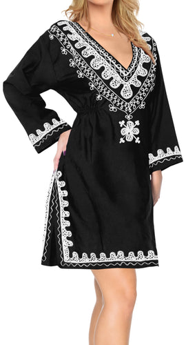 Women's Swimsuit Rayon Stetchy Embroidered Bikini Beach Cover up Swimwear Black