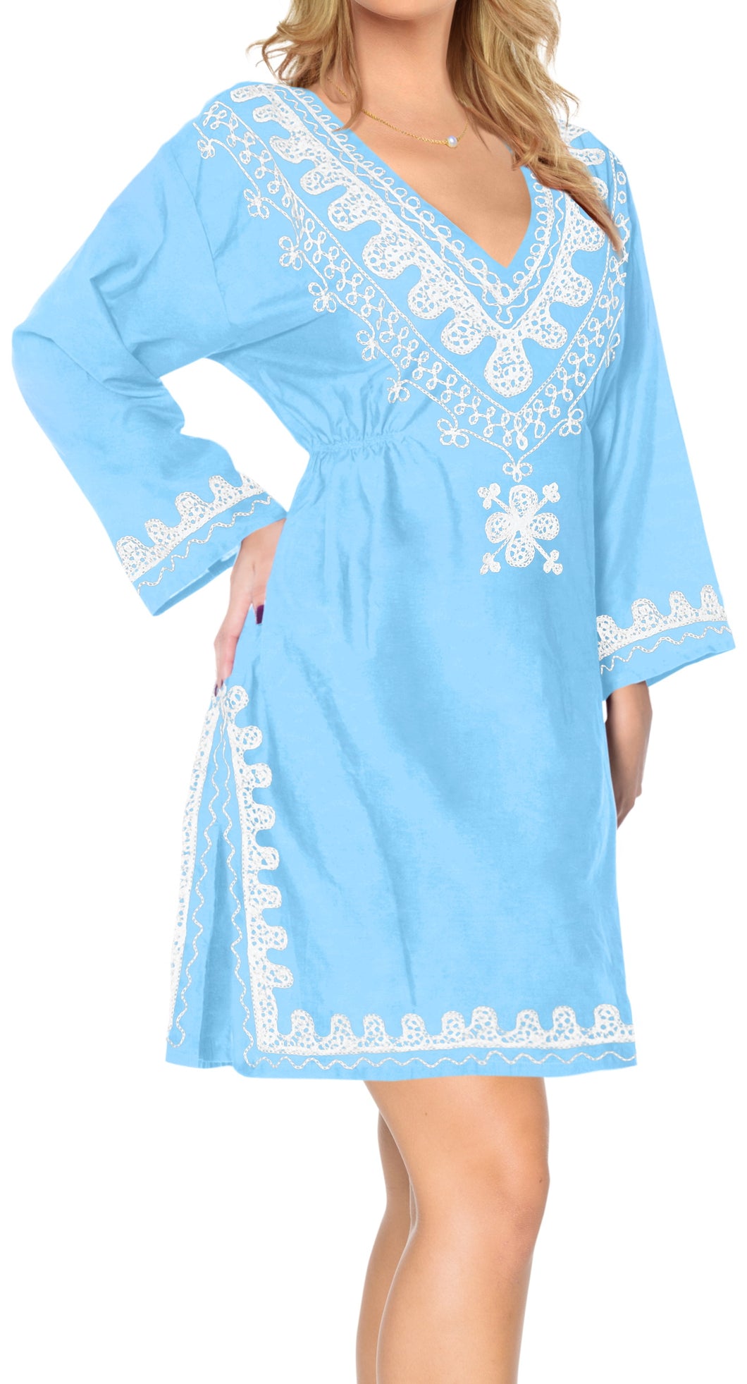 la-leela-rayon-womens-kaftan-style-nightgown-cover-up-dress-bathing-suit   Blue_l632 124533