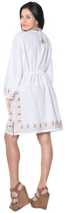 Women's Rayon Embroidered Neck Bikini Swimsuit Beach Cover up Swimwear White