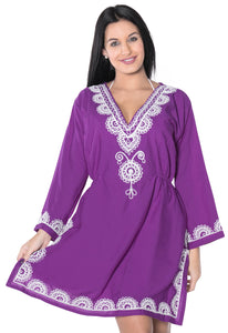 Hand Embroidered Swimwear Bikini Swimsuit Bathing Suit Cover up Rayon Violet