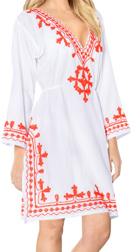 la-leela-bikini-swim-beach-wear-swimsuit-cover-ups-women-caftan-dress-solid-OSFM 8-14 [M- L]-Ghost White_L607