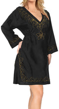 Load image into Gallery viewer, Designer Embroidered Beach Bikini Cover up Swimwear Short Casual Rayon Black