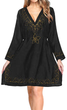 Load image into Gallery viewer, Designer Embroidered Beach Bikini Cover up Swimwear Short Casual Rayon Black