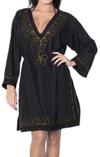 Load image into Gallery viewer, Designer Embroidered Beach Bikini Cover up Swimwear Short Casual Rayon Black