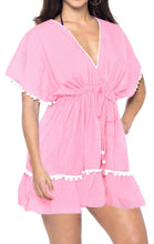 Load image into Gallery viewer, La Leela Rayon V NECK POM POM LACE Beach SWIMSUIT Cover up TUNIC Light Pink