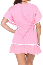 Load image into Gallery viewer, La Leela Rayon V NECK POM POM LACE Beach SWIMSUIT Cover up TUNIC Light Pink
