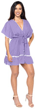 Load image into Gallery viewer, La Leela Rayon V NECK POM POM LACE Beach SWIMSUIT Cover up TUNIC Light Purple