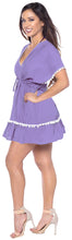 Load image into Gallery viewer, La Leela Rayon V NECK POM POM LACE Beach SWIMSUIT Cover up TUNIC Light Purple
