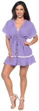 Load image into Gallery viewer, La Leela Rayon V NECK POM POM LACE Beach SWIMSUIT Cover up TUNIC Light Purple