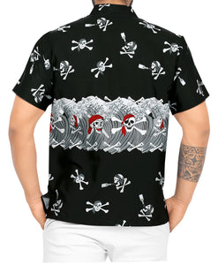 La Leela Men's Causal PIRATES Skull Cross & Pirates Printed Black Shirt P00002
