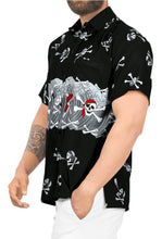 Load image into Gallery viewer, La Leela Men&#39;s Causal PIRATES Skull Cross &amp; Pirates Printed Black Shirt P00002