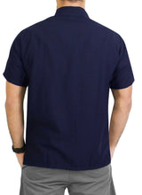 Load image into Gallery viewer, la-leela-mens-regular-size-beach-hawaiian-shirt-aloha-tropical-beach-front-pocket-short-sleeve-navy-blue