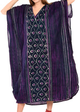 Load image into Gallery viewer, la-leela-cotton-batik-Printed-womens-kaftan-kimono-summer-beachwear-cover-up-dress-Purple