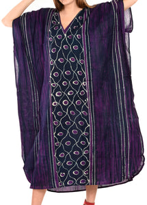 la-leela-cotton-batik-Printed-womens-kaftan-kimono-summer-beachwear-cover-up-dress-Purple